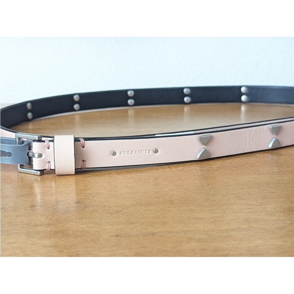 New w/Tags ALLSAINTS light pink leather belt with triangle stud accents size L - Picture 2 of 9